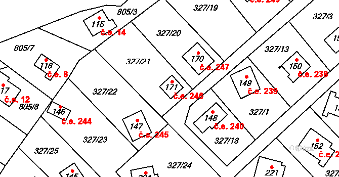 Klokočovská Lhotka 246, Klokočov na parcele st. 171 v KÚ Klokočov, Katastrální mapa