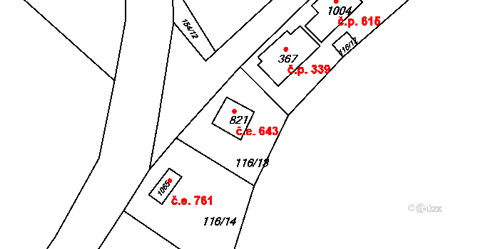 Šťáhlavy 643 na parcele st. 821 v KÚ Šťáhlavy, Katastrální mapa