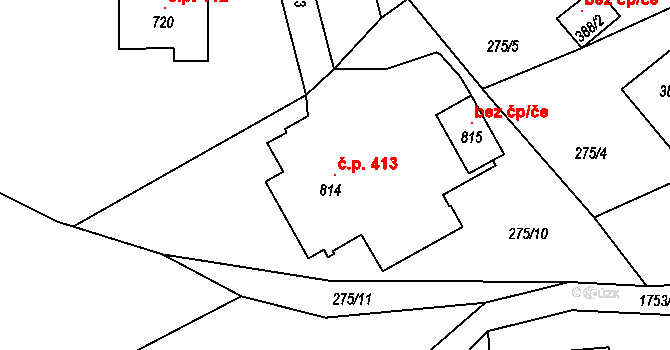 Mníšek 413 na parcele st. 814 v KÚ Mníšek u Liberce, Katastrální mapa