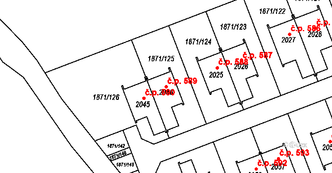 Zaječí 589 na parcele st. 2046 v KÚ Zaječí, Katastrální mapa