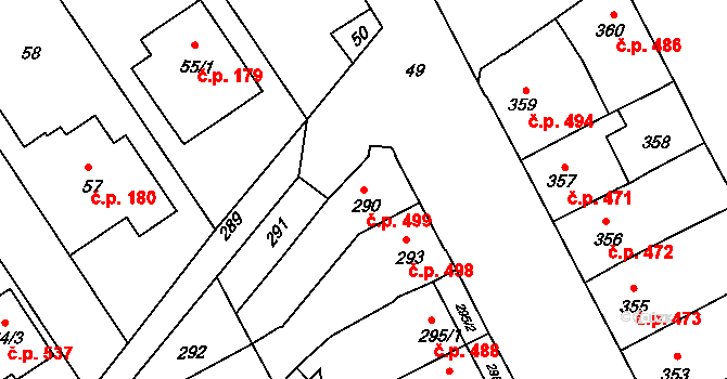Bedihošť 499 na parcele st. 290 v KÚ Bedihošť, Katastrální mapa