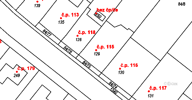 Dřevnovice 115 na parcele st. 129 v KÚ Dřevnovice, Katastrální mapa