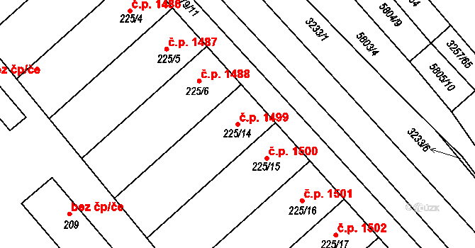 Hustopeče 1499 na parcele st. 225/14 v KÚ Hustopeče u Brna, Katastrální mapa