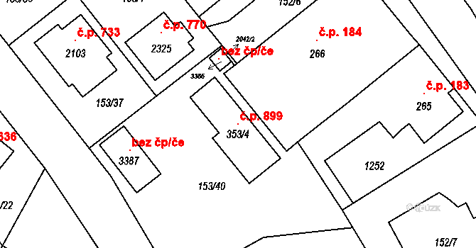 Úšovice 899, Mariánské Lázně na parcele st. 353/4 v KÚ Úšovice, Katastrální mapa