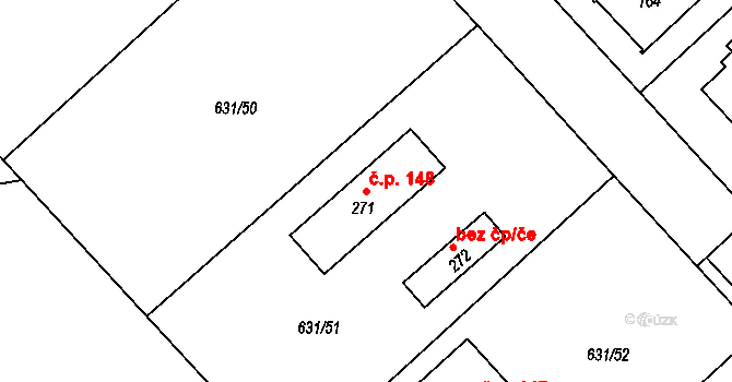 Bouzov 148 na parcele st. 271 v KÚ Bouzov, Katastrální mapa