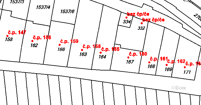 Hluboké Mašůvky 155 na parcele st. 164 v KÚ Hluboké Mašůvky, Katastrální mapa