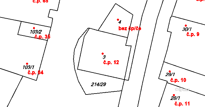 Lukov 12 na parcele st. 3 v KÚ Lukov nad Dyjí, Katastrální mapa