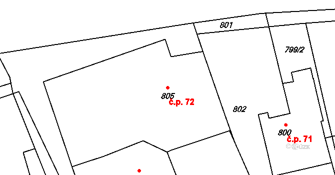 Bělotín 72 na parcele st. 805 v KÚ Bělotín, Katastrální mapa