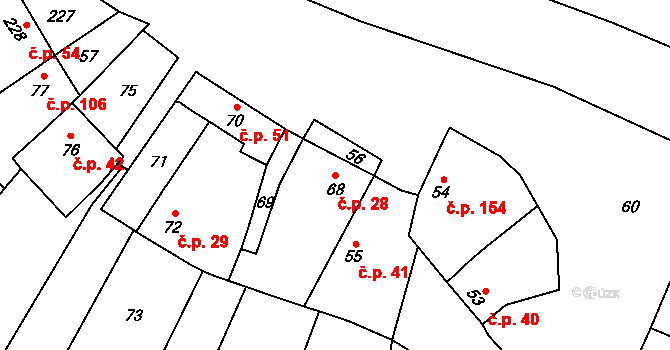 Přerov XII-Žeravice 28, Přerov na parcele st. 68 v KÚ Žeravice, Katastrální mapa