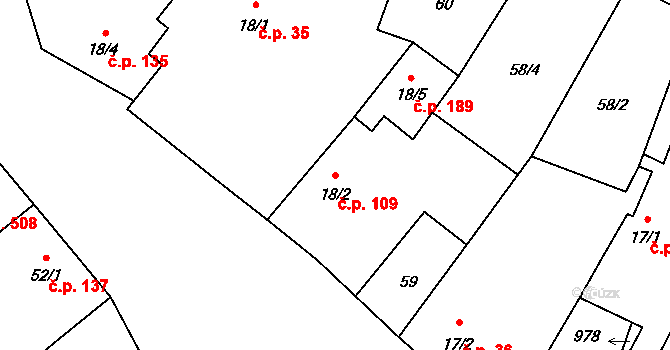 Libice nad Cidlinou 109 na parcele st. 18/2 v KÚ Libice nad Cidlinou, Katastrální mapa