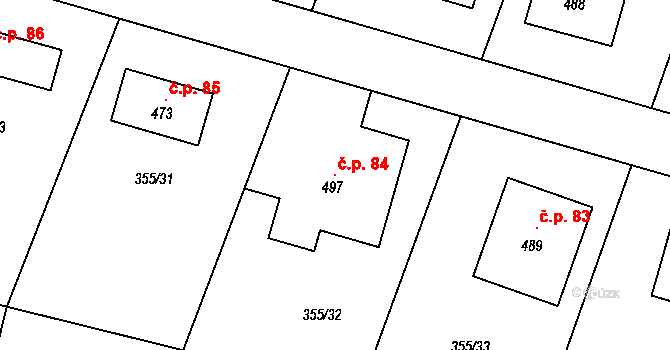 Zámostí 84, Rožďalovice na parcele st. 497 v KÚ Zámostí u Rožďalovic, Katastrální mapa