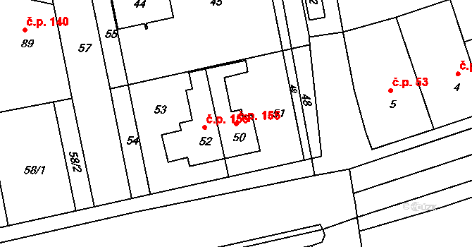 Drahelice 155, Nymburk na parcele st. 50 v KÚ Drahelice, Katastrální mapa