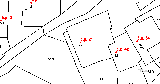 Šimanov 24 na parcele st. 11 v KÚ Šimanov na Moravě, Katastrální mapa