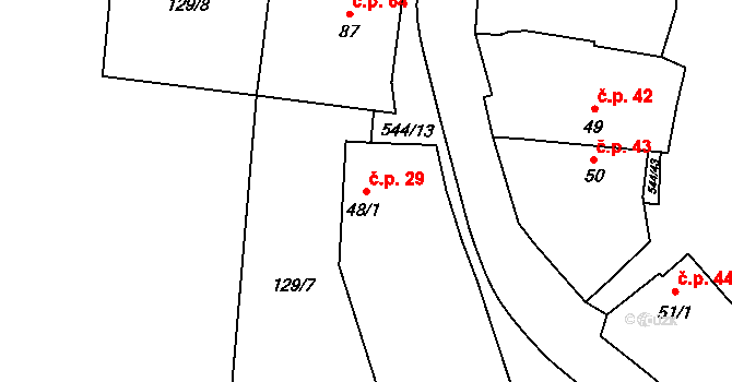 Miletice 29, Černuc na parcele st. 48/1 v KÚ Miletice u Velvar, Katastrální mapa