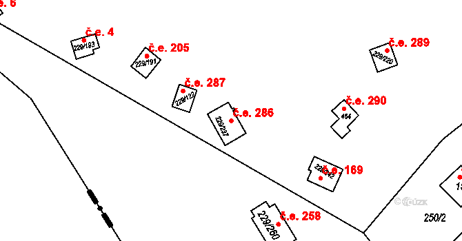 Hostěradice 286, Kamenný Přívoz na parcele st. 229/237 v KÚ Hostěradice, Katastrální mapa