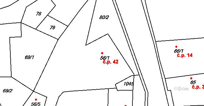 Družec 42 na parcele st. 56/1 v KÚ Družec, Katastrální mapa