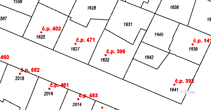 Ratíškovice 396 na parcele st. 1632 v KÚ Ratíškovice, Katastrální mapa