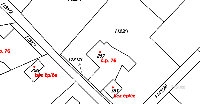 Sedmihorky 75, Karlovice na parcele st. 267 v KÚ Karlovice, Katastrální mapa