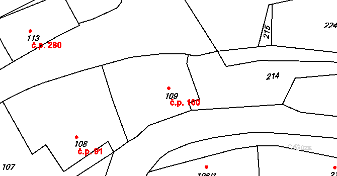 Dlouhá Loučka 100 na parcele st. 109 v KÚ Dolní Dlouhá Loučka, Katastrální mapa