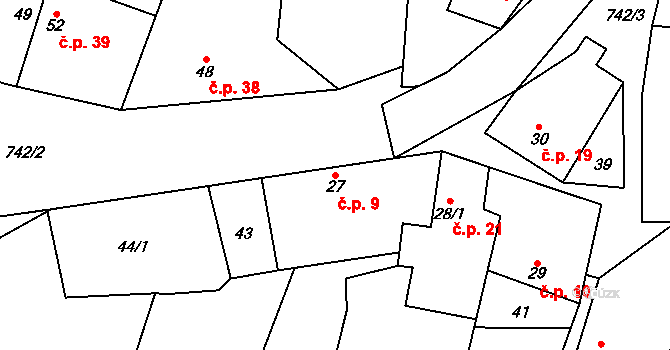 Savín 9, Litovel na parcele st. 27 v KÚ Savín, Katastrální mapa