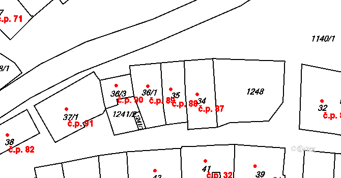 Rožmberk nad Vltavou 88 na parcele st. 35 v KÚ Rožmberk nad Vltavou, Katastrální mapa