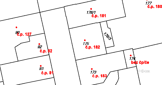 Terezín 182 na parcele st. 175 v KÚ Terezín, Katastrální mapa