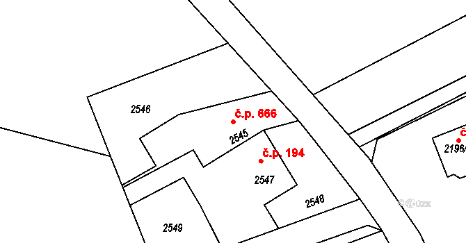 Lutyně 666, Orlová na parcele st. 2545 v KÚ Horní Lutyně, Katastrální mapa