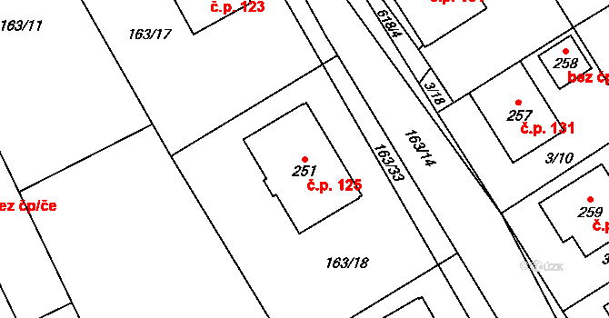 Hamr 125 na parcele st. 251 v KÚ Hamr, Katastrální mapa