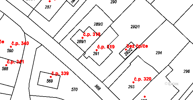 Miřetice u Klášterce nad Ohří 319, Klášterec nad Ohří na parcele st. 291 v KÚ Miřetice u Klášterce nad Ohří, Katastrální mapa