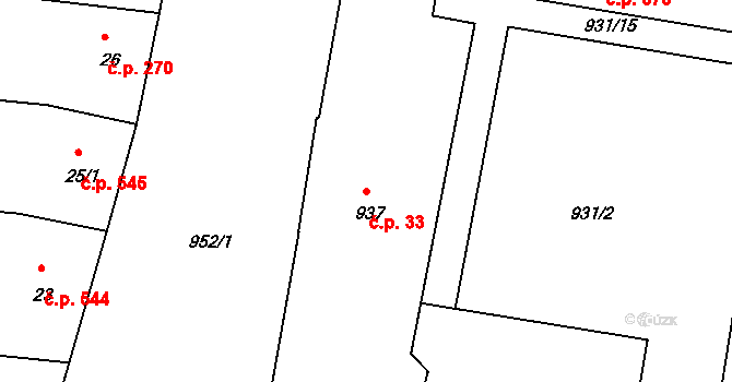 Zábrdovice 33, Brno na parcele st. 937 v KÚ Zábrdovice, Katastrální mapa