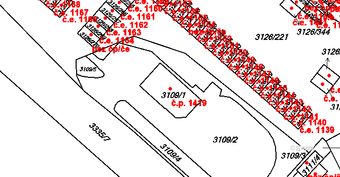 Pelhřimov 1419 na parcele st. 3109/1 v KÚ Pelhřimov, Katastrální mapa