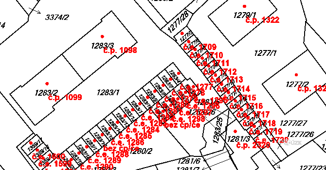Pelhřimov 1279 na parcele st. 1283/8 v KÚ Pelhřimov, Katastrální mapa