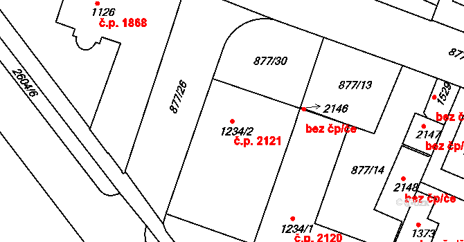 Nový Bydžov 2121 na parcele st. 1234/2 v KÚ Nový Bydžov, Katastrální mapa
