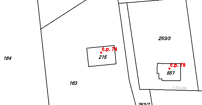 Lubno 74, Frýdlant nad Ostravicí na parcele st. 215 v KÚ Lubno, Katastrální mapa