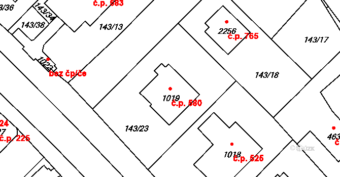 Úšovice 580, Mariánské Lázně na parcele st. 1019 v KÚ Úšovice, Katastrální mapa