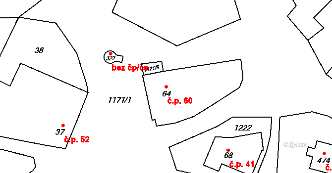 Hradové Střimelice 60, Stříbrná Skalice na parcele st. 64 v KÚ Hradové Střimelice, Katastrální mapa