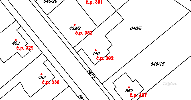 Borohrádek 382 na parcele st. 440 v KÚ Borohrádek, Katastrální mapa