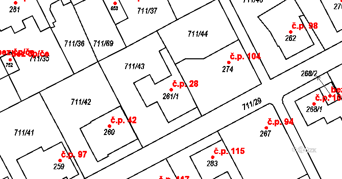 Daliměřice 28, Turnov na parcele st. 261/1 v KÚ Daliměřice, Katastrální mapa