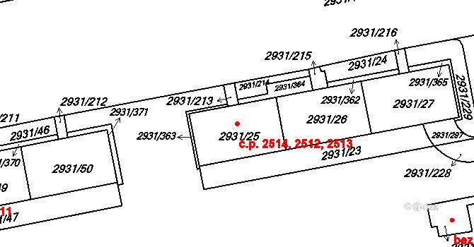 Žižkov 2512,2513,2514, Praha na parcele st. 2931/27 v KÚ Žižkov, Katastrální mapa