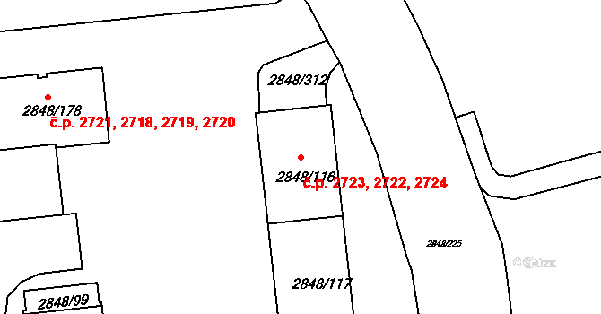 Záběhlice 2722,2723,2724, Praha na parcele st. 2848/116 v KÚ Záběhlice, Katastrální mapa