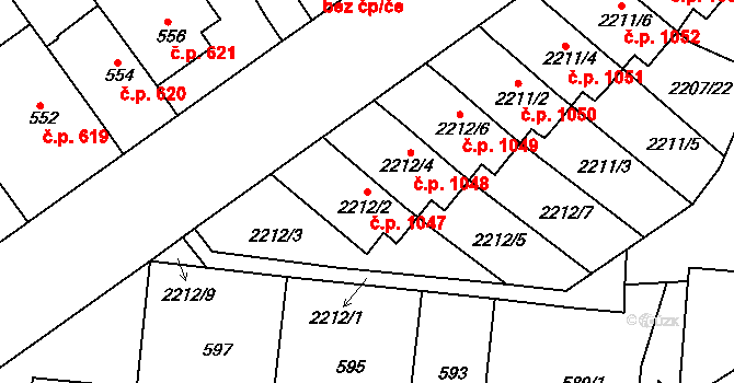 Střešovice 1047, Praha na parcele st. 2212/2 v KÚ Střešovice, Katastrální mapa
