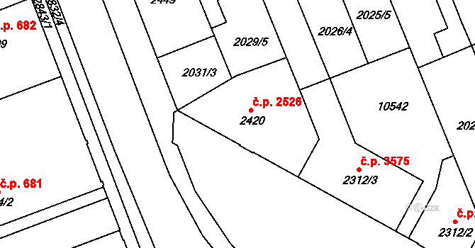 Hodonín 2526 na parcele st. 2420 v KÚ Hodonín, Katastrální mapa
