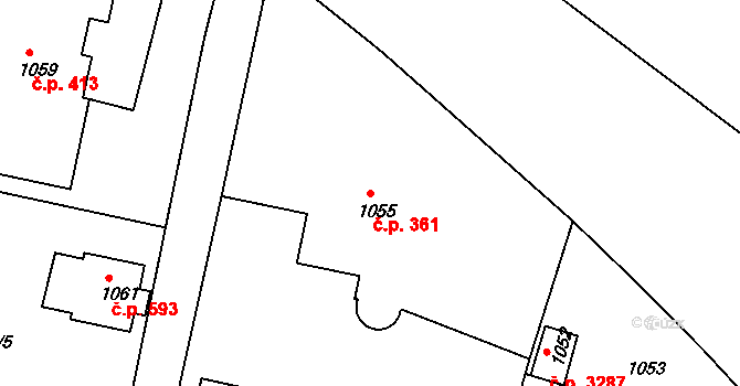 Česká Lípa 361 na parcele st. 1055 v KÚ Česká Lípa, Katastrální mapa