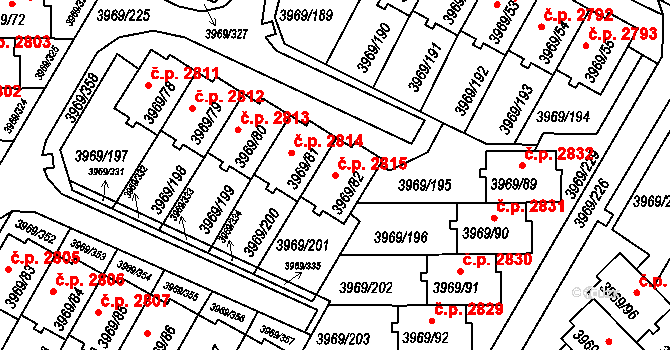 Česká Lípa 2815 na parcele st. 3969/82 v KÚ Česká Lípa, Katastrální mapa