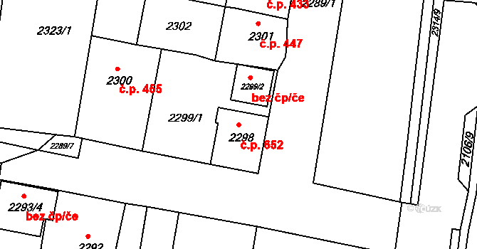 Jirkov 652 na parcele st. 2298 v KÚ Jirkov, Katastrální mapa
