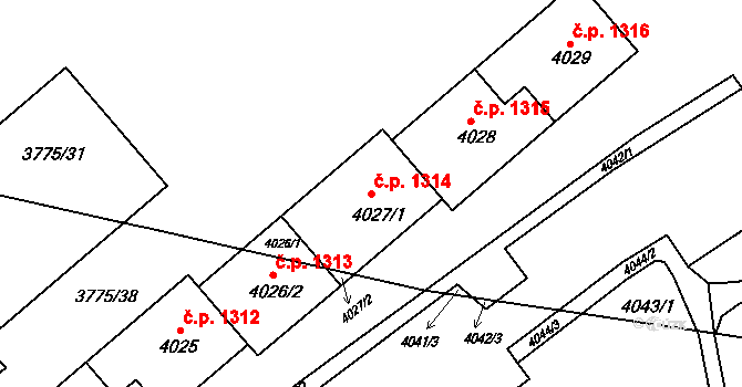 Jirkov 1314 na parcele st. 4027/1 v KÚ Jirkov, Katastrální mapa