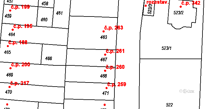 Opatovice 261 na parcele st. 467 v KÚ Opatovice u Rajhradu, Katastrální mapa