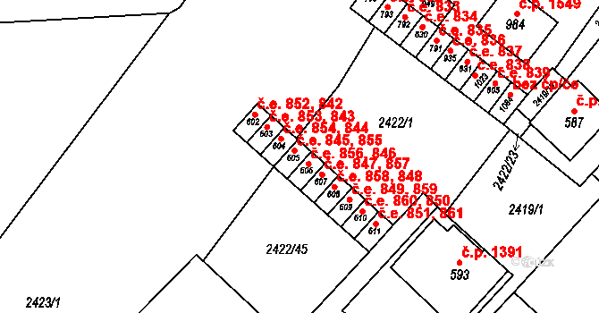 Ivančice 845,855 na parcele st. 605 v KÚ Kounické Předměstí, Katastrální mapa