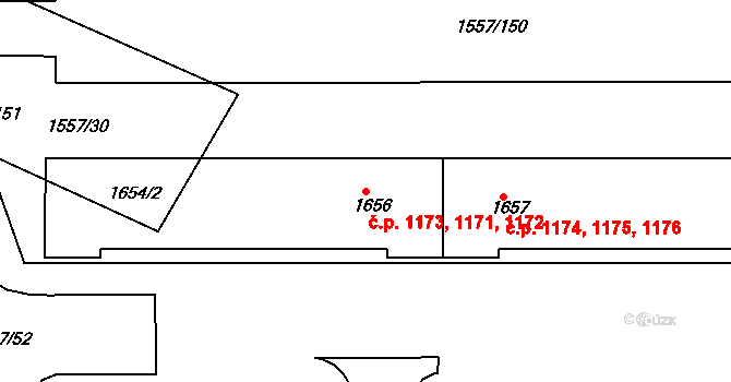 Rosice 1171,1172,1173 na parcele st. 1656 v KÚ Rosice u Brna, Katastrální mapa