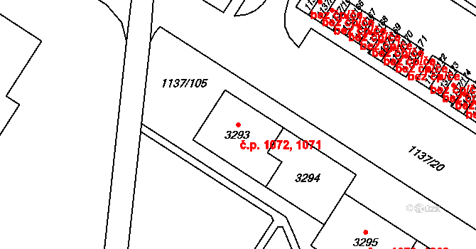 Bolevec 1071,1072, Plzeň na parcele st. 3293 v KÚ Bolevec, Katastrální mapa